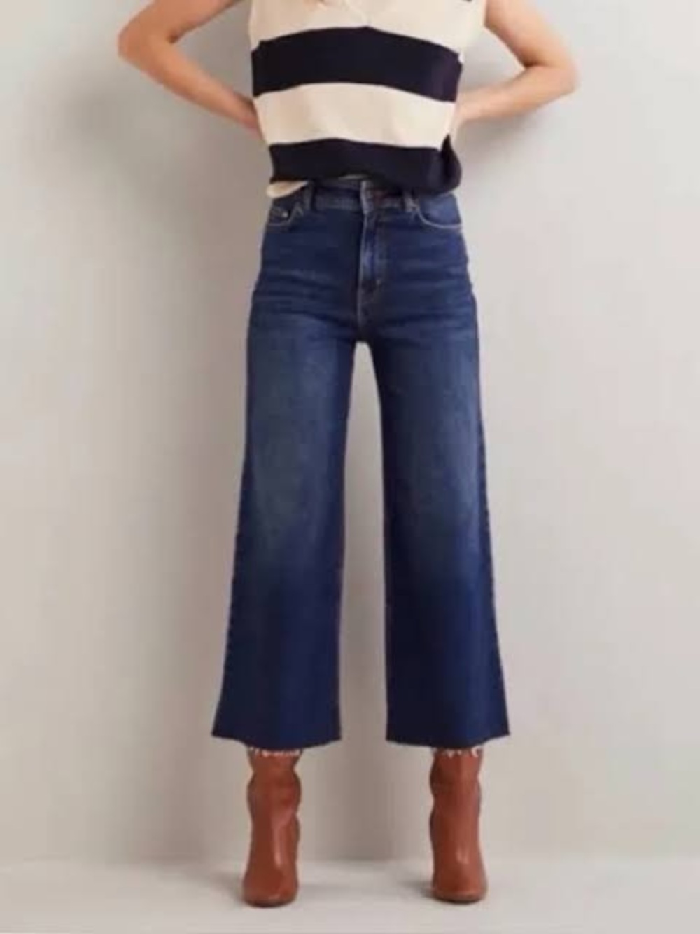 Boden Indigo Wide-Leg Cropped Raw Hem Jeans - size 8R like new!!